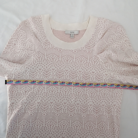 Joie Dulcia Pointelle Knit Sweater Cotton Silk Cashmere Blend Pink Cream Medium - Picture 14 of 16